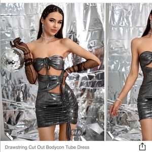 Metallic Drawstring Cut Out Bodycon Tube Dress